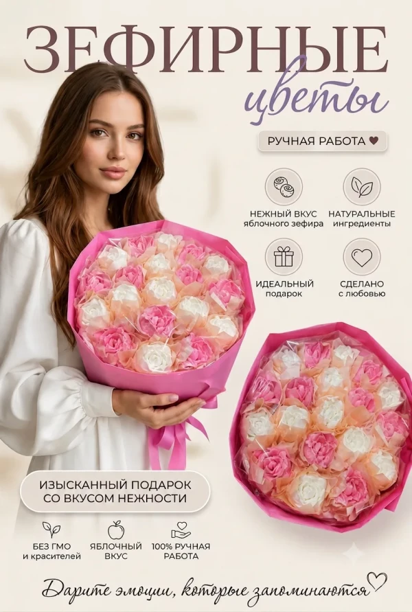 №1 Букет Зефирный Размер XL бело-розовый,350г(цвет упаковочного материала может отличаться от фото на сайте) в Гае