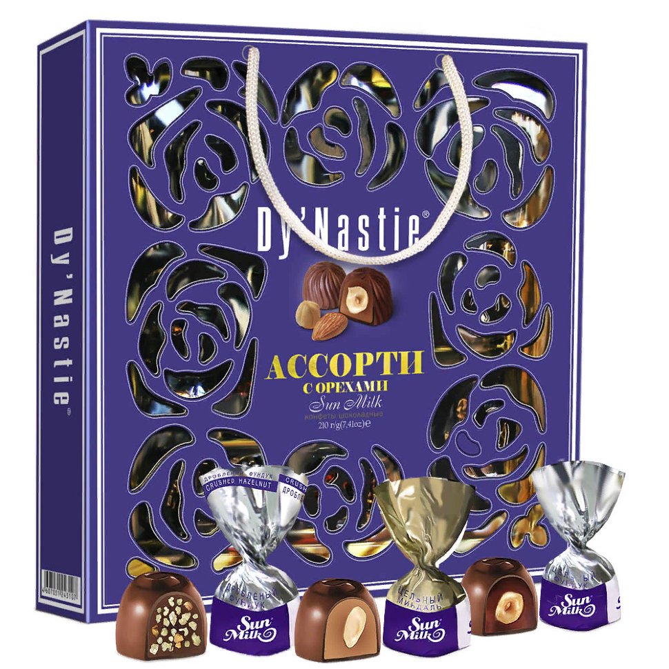  Династия Сумка Конфеты "Ассорти с орехами", 210г     в Гае